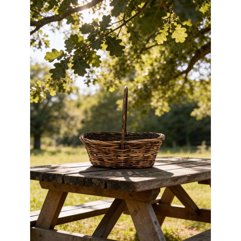 Vintage Wicker Gathering Basket Black Interior Farmhouse Rustic 15x8.75 x 15